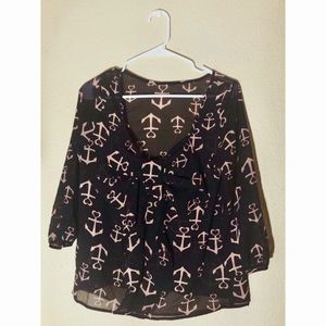 Black chiffon anchor print blouse 🌊